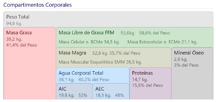 Ejemplo del informe obtenido a través de la biompedancia para el diagnóstico de la obesidad 