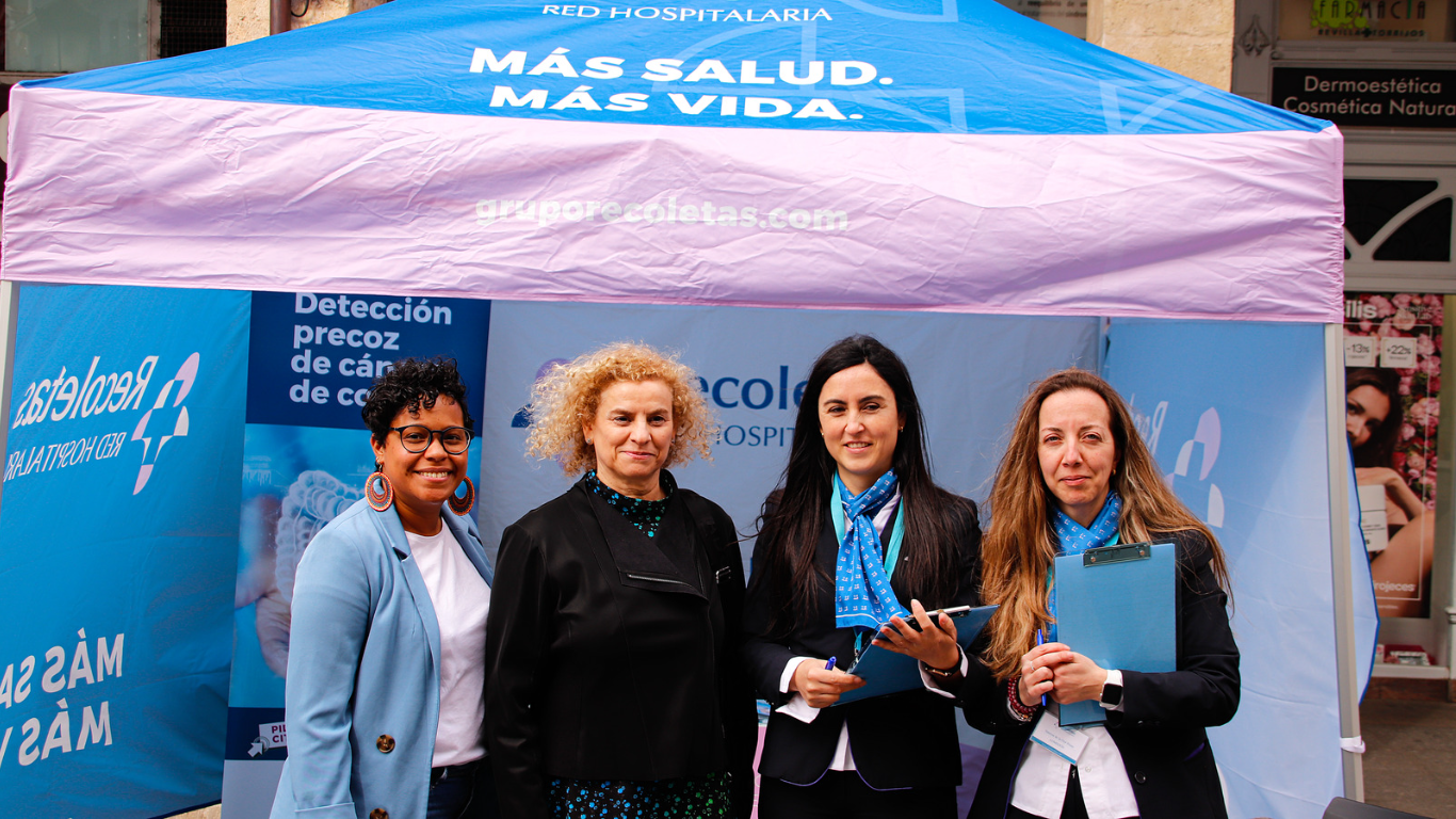 Con motivo hoy del Día Mundial contra el Cáncer de Colon, Recoletas instala un punto informativo en la calle Mayor – en la estatua dedicada a la mujer palentina